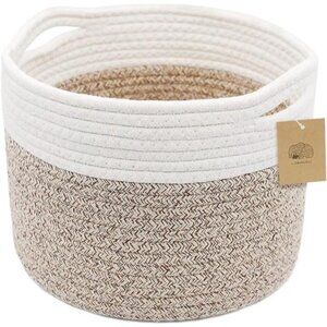 Small Rope Basket Round Woven Basket With Handle 9.5x9.5x7.1 in Cute Cotton